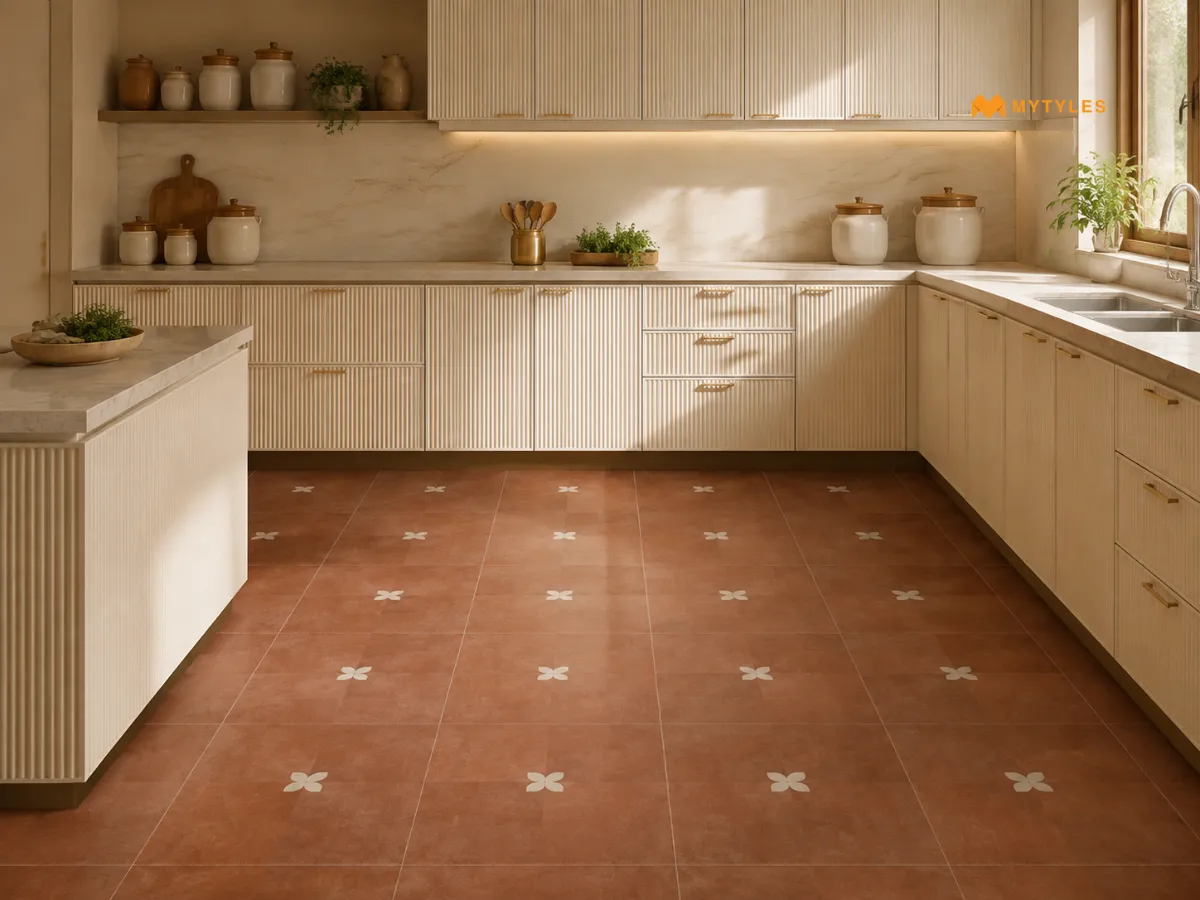Porcelain Athangudi Tile in Kitchen Floor
